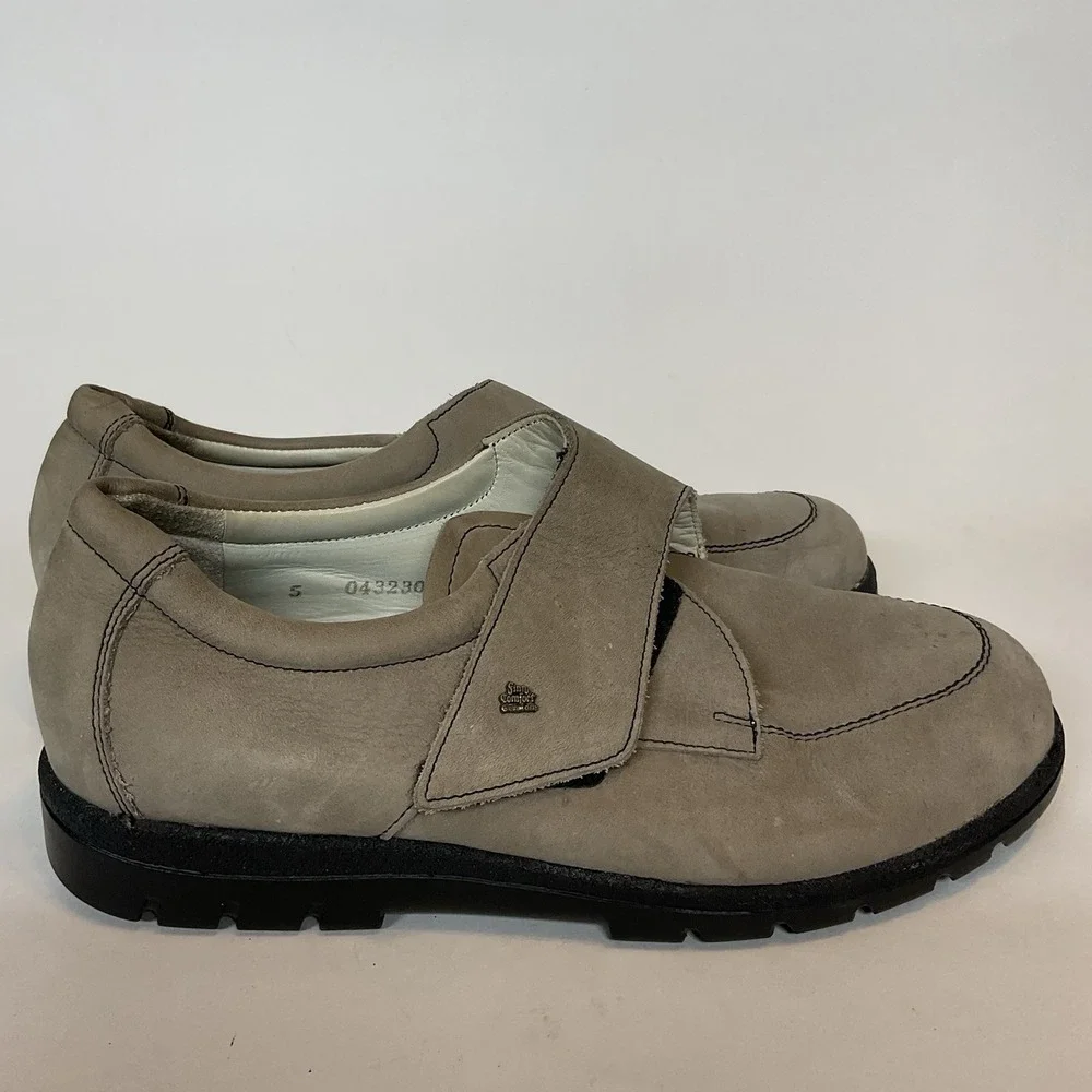 Dark Beige Tan Nubuck Leather FINN COMFORT Low Shoes w/Flap UK5 Women's 7,5 FLAW